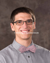 Studio portrait of Elijah Luebbe, Office of Sponsored Programs. September 2, 2015, 