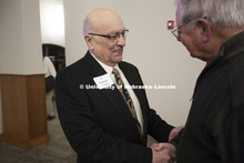 Ronnie Green moderates a talk with Clayton V. Yeutter, Former U.S. Trade Representative and U.S. Sec