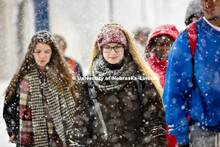 A snow storm of large wet flakes falls on UNL Monday, January 25 2016. 