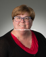 Studio portrait of Joan Barns, Library faculty/staff photo for web. May 4, 2016. 