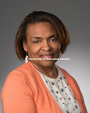 Studio portrait of Lorna Dawes, Library faculty/staff photo for web. May 4, 2016. 