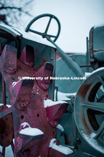 Snow covered tractors at the Larsen Tractor Museum on East Campus. February 11, 2019. 