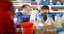 Peter Angeletti, Associate Professor, School of Biological Sciences, and Cameron Klein, graduate stu