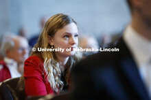 Emily Johnson, ASUN Internal Vice President, listens to administrators speak during NU Advocacy Day 