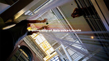 College of Architecture High School Workshop students use string to design in the atrium of the coll