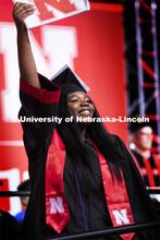 Paska Juma celebrates her arts and sciences degree. 2019 Summer Commencement at Pinnacle Bank Arena.