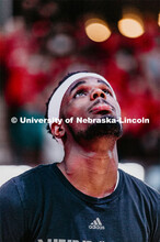Dachon Burke Jr. keeps an eye on the ball. Nebraska vs. Wisconsin State University men’s basketbal
