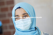 Sonoor Majid wearing a mask. Photo shoot of students wearing masks and practicing social distancing.