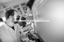Grad students working in the Ryan Pedrigi biosystems engineering lab in Scott Engineering Center. Fe