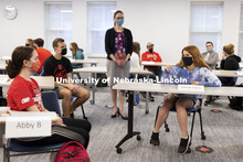 Maria Benes, faculty affiliate with the Honors Program and course instructor, discusses the day’s 