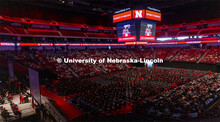 Chancellor Ronnie Green speaks to the crowd. Undergraduate Commencement at Pinnacle Bank Arena. Augu