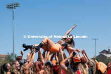 Sororities celebrate the arrival of new members during Sorority Rush Bid on the Vine Street fields. 