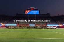UNL ROTC cadets and Lincoln first responders pose for a group photo after running the steps of Memor