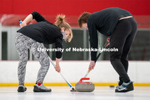 Emma Whaley (left) and Seamus Hurley (right) during curling practice at the John Breslow Ice Hockey 