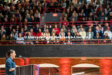 Admitted students listen to Chancellor Ronnie Green and other campus stakeholders at the Welcome Pep