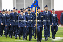 Air Force ROTC cadets pass in review. ROTC Joint Service Chancellor’s Review in Cook Pavilion. Apr