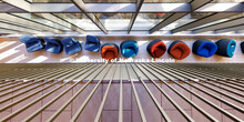 Interior view of chairs in front of the large window in Carolyn Pope Edwards Hall. November 1, 2022.