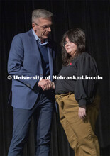 Chancellor Ronnie Green awards Dulce Garcia the Fulfilling the Dream Campus Award. The MLK Commemora
