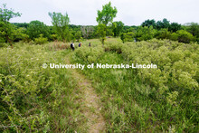 Anthropology students walk the trail back to the classroom building at lunch time. LuAnn Wandsnider 