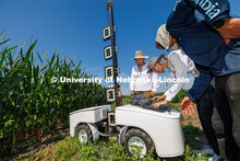 James Schnable’s group is testing Phenobot, a robot that measures leaf angle on corn to see how we