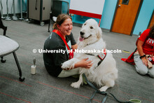 Students pet therapy dog, Carl in the Love Library and Dinsdale Family Learning Commons to de-stress