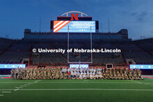 Group photo, ROTC cadets and midshipmen run 110 flights of stairs at Memorial Stadium in honor of th