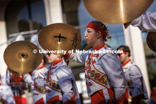 Skyler Krull performs with the cymbals during the battery percussion warm-up on Sheldon Museum of Ar