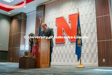 CoJMC Professor Rick Alloway makes opening remarks at the National Roll Call. November 11, 2023. 