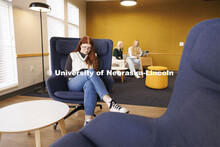 Sarah Danahy, left, Madalyn Schoneman and Alexis Tenorio study in the Knoll Residential Center loung