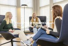 Madalyn Schoneman, left, Alexis Tenorio and Sarah Danahy study in the Knoll Residential Center loung