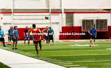 Students play soccer during the evening in Cook Pavilion. November 27, 2023. 