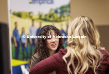 Marissa Davis talks with recruiters at the East Campus Career Fair. February 8, 2024. 