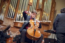 Connor Peterson, a Junior Music major, plays Concerto in E minor for Cello and Orchestra during the 