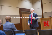 Chancellor Rodney D. Bennett listens as Presidential Priority Candidate, Jeffrey P. Gold, M.D. talks