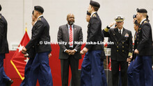 Chancellor Rodney D. Bennett and Captain Orlando S. Bowman stand in review of the Army Cadets. Joint