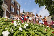 Sorority recruits sign in outside the Gamma Phi Beta sorority during Wednesday’s Philanthropy Roun