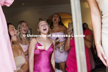 Pi Beta Phi sorority members chant before the next group of recruits enters the house. Sorority recr