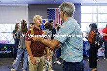 Raikes Design Studio held a job fair in the Gaughan Center where students meet the clients in a job 
