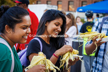 (Left to right) Sachithra Nadeeshani and Tharuki Malage, both chemistry graduate students, enjoy an 