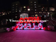 Cornchella sign in front of Memorial Stadium for Nebraska vs Rutgers homecoming football game and Co