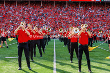 The Cornhusker Marching Band performs at the Nebraska vs Rutgers football game. Homecoming game. Oct