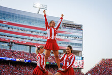 Cheerleaders cheer on the Huskers at the Nebraska vs Rutgers homecoming football game. October 5, 20