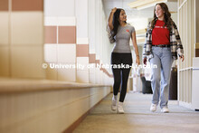 Students in the hallway in the Raikes Center. Raikes School photoshoot. October 9, 2024. 