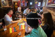 Robert Shirer, Emeritus Associate Professor of German (second from left), talks with students at Yia