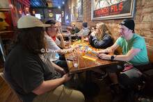 Graduate student Franklin Baumgartner (right), talks with freshman anthropology student Gregory Babc