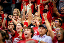 Students cheer as they celebrate a win at the Nebraska vs. Illinois Volleyball game. October 25, 202