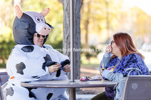 Vanessa Uriostegui (left), and Chelsea Lara sit outside the Nebraska Union. Halloween. Halloween on 