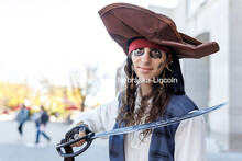 Freshman art major Dillon Jurjevich shows his pirate costume Halloween. Halloween on campus. October