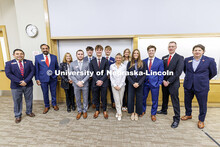 Professors and event organizers pose for a photo with the final four teams. Fall 2024 Center for Sal