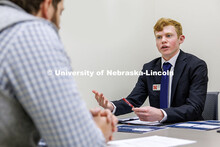 Caleb Sajevic sells his product in the semi-final round. Fall 2024 Center for Sales Role-Play Compet